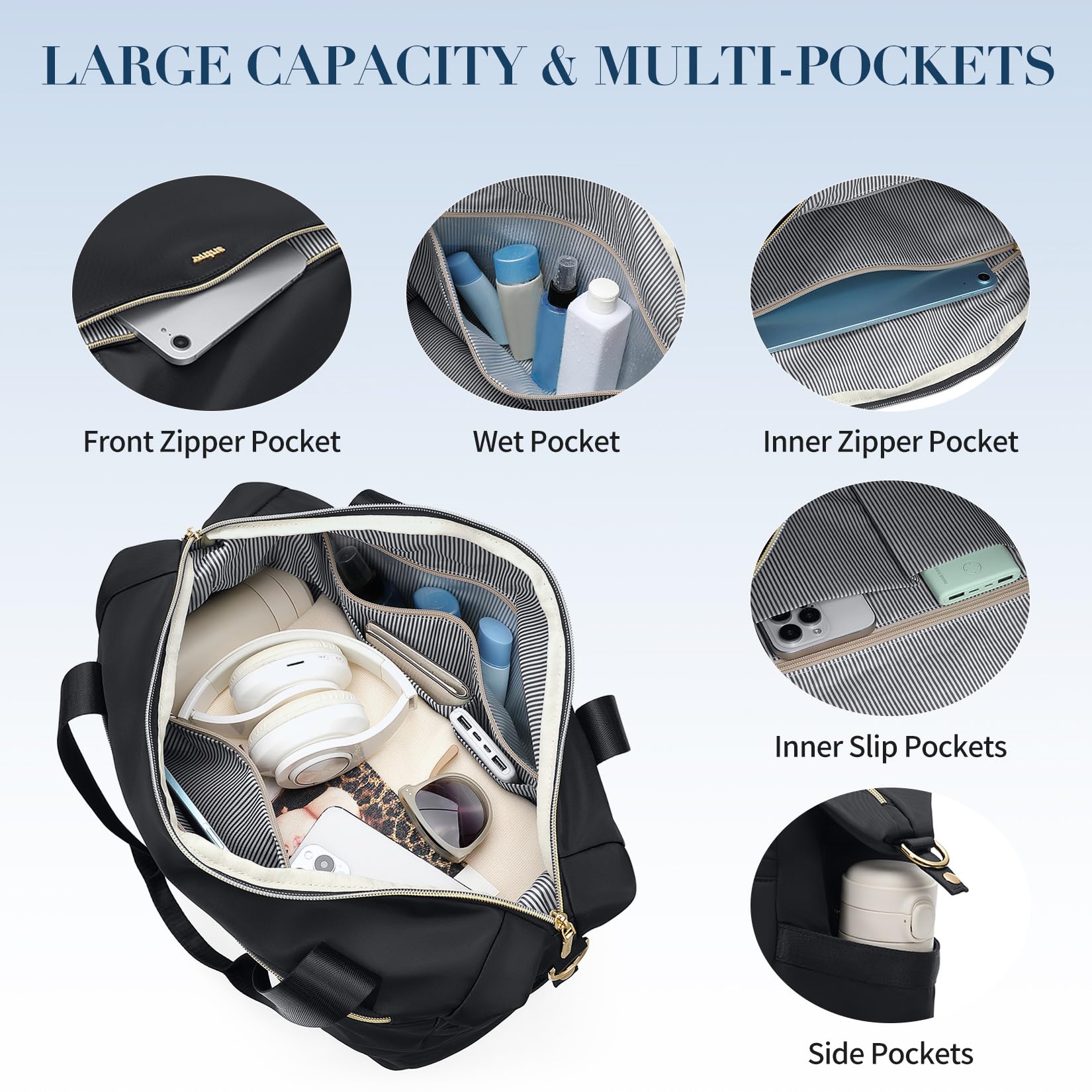 VNINE Weekender Reisetasche Damen Sporttasche Handgepäck Tasche Groß Kliniktasche Geburt Travel Bag Duffle Bag mit Schuhfach Kulturbeutel für Flugzeug Reisen 3