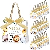 Spakon 25 Set Safari Baby Shower Party Favors Goodie Bag a Little Wild One Is on the Way Gift Jungle Animals Print Treat Bags with and Bow Ribbon Baby Shower Birthday Party Supplies