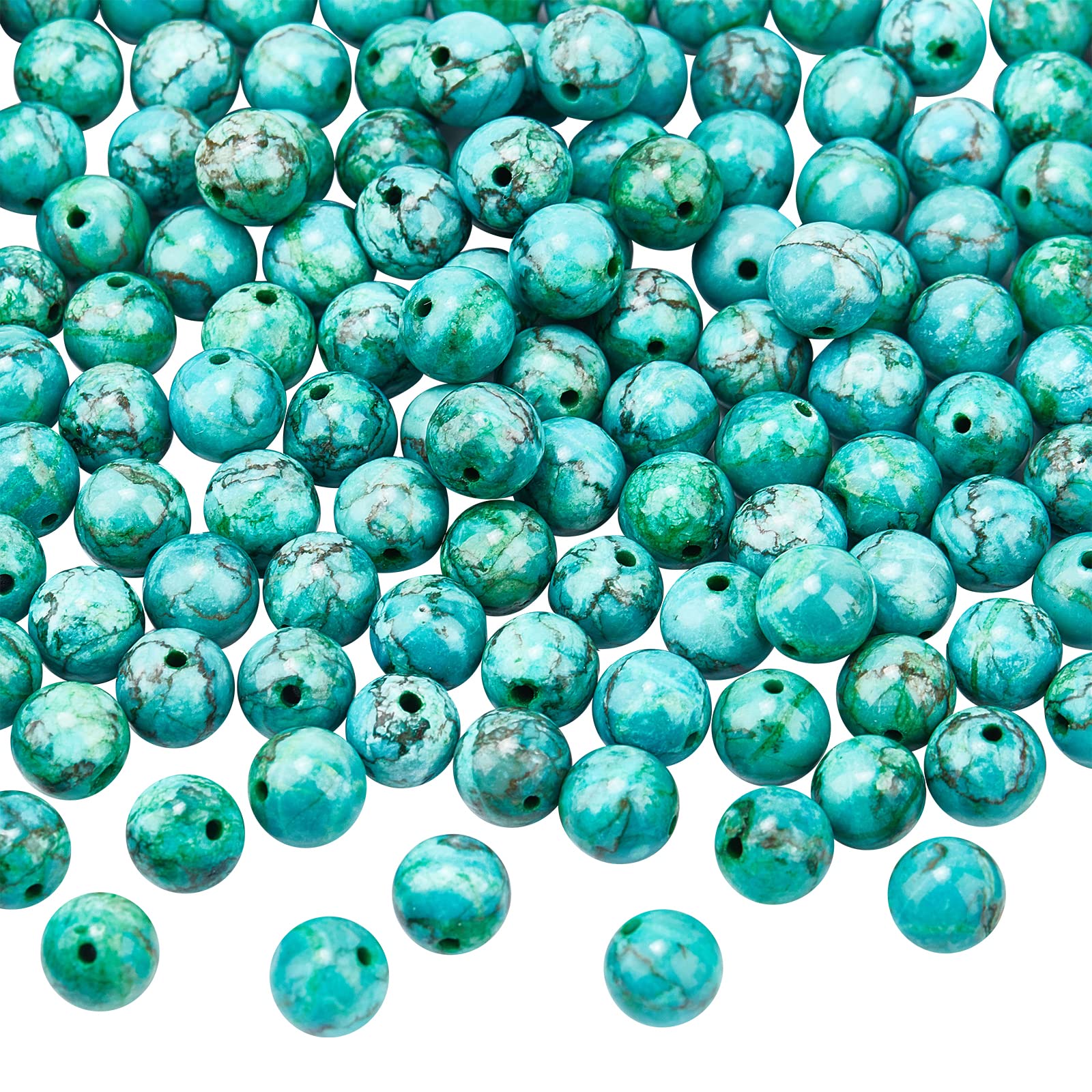 NBEADS 1 Box 120 Pcs/Box Natural Turquoise Dyed Beads Round Loose Beads Turquoise Gemstone for Jewelry Making Crafts, 8mm, Hole: 1mm