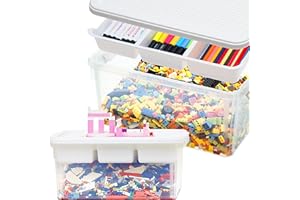BIENVOUN 17 Quart Plastic Storage Bins with Lid Building Plate Dividers Block Storage Clear Art Supply Craft Organizers Playroom Container Organizer with Lid for Bead Crayon
