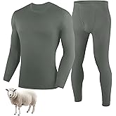 YESWEL 100% Merino Wool Base Layer Mens, Soft Thermals Underwear, Top and Bottom Set,Warm Long Johns Sets for Winter (S-2XL)