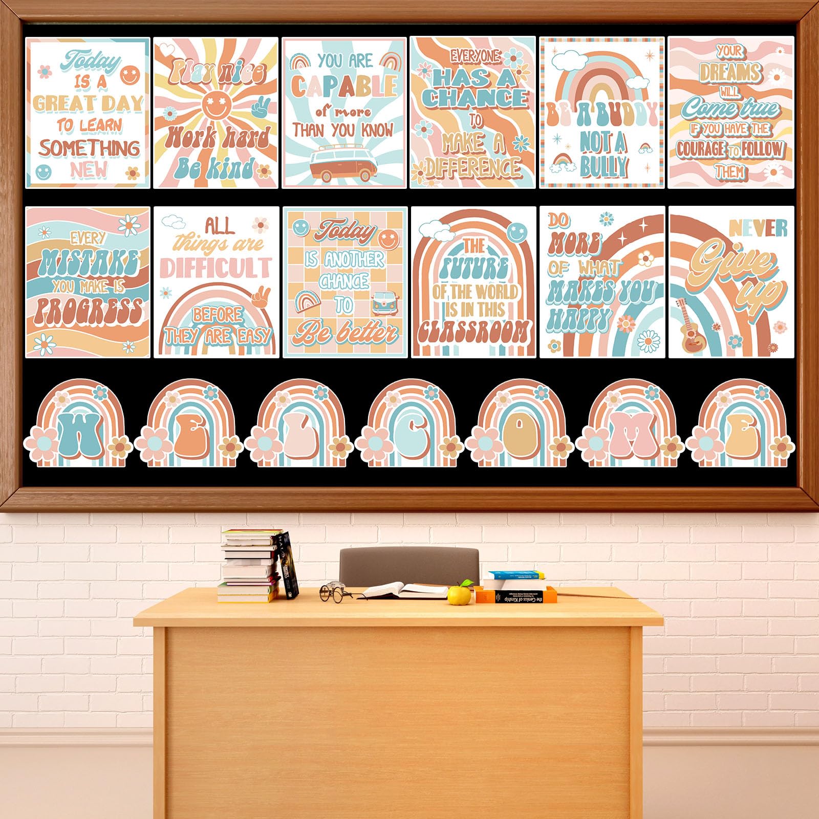 Photo 1 of *** 3 PACK**B ZOIIWA 19 Pcs Retro Welcome Classroom Posters Retro Groovy Bulletin Board Decoration Groovy Inspirational Quotes Posters Back to School Bulletin Board for Classroom School Wall Decor
