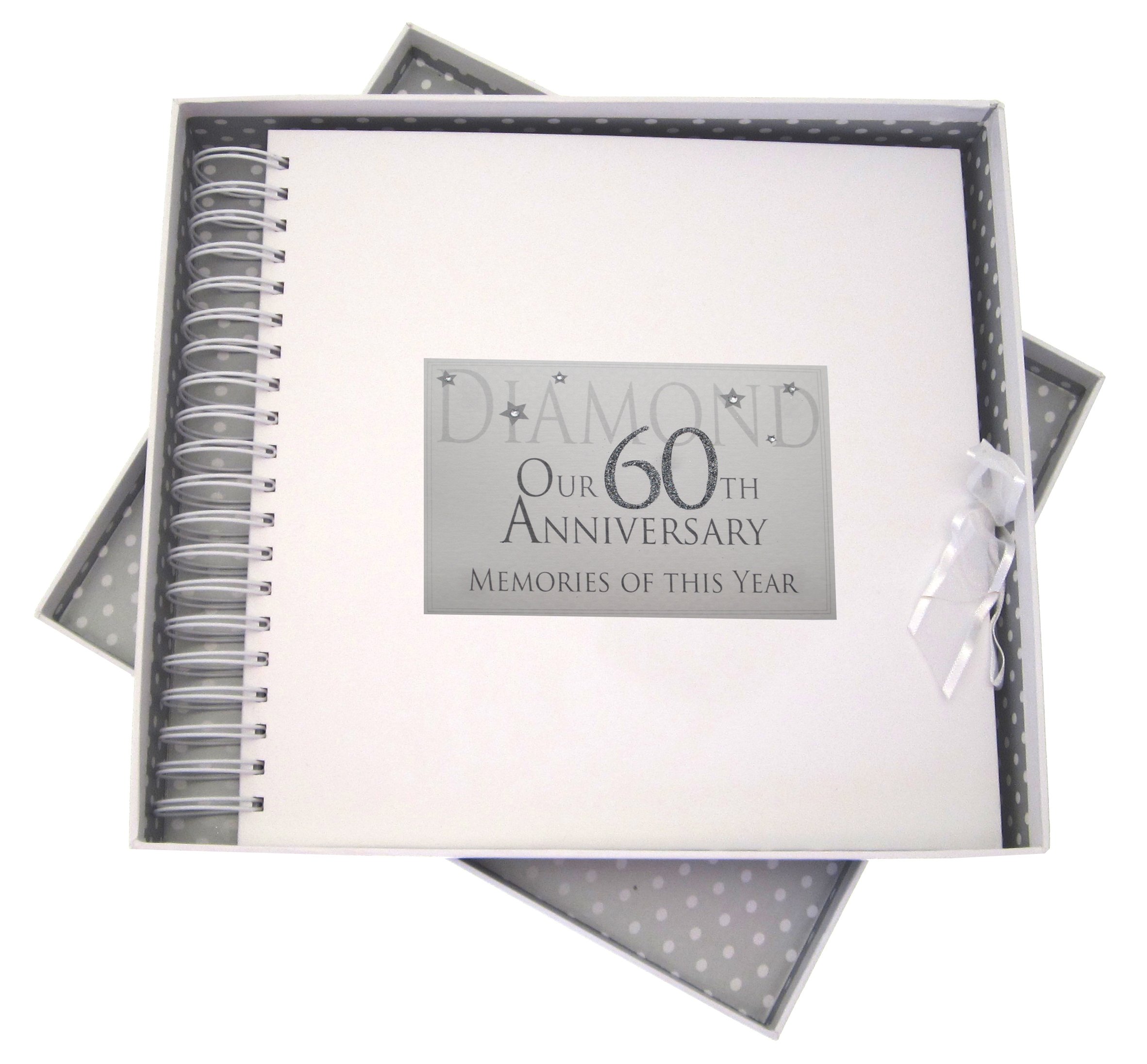 White Cotton Cards 60th Diamond Anniversary Year, Card & Memory Book, Glitter & Words, Wood, 27x30x4 cm