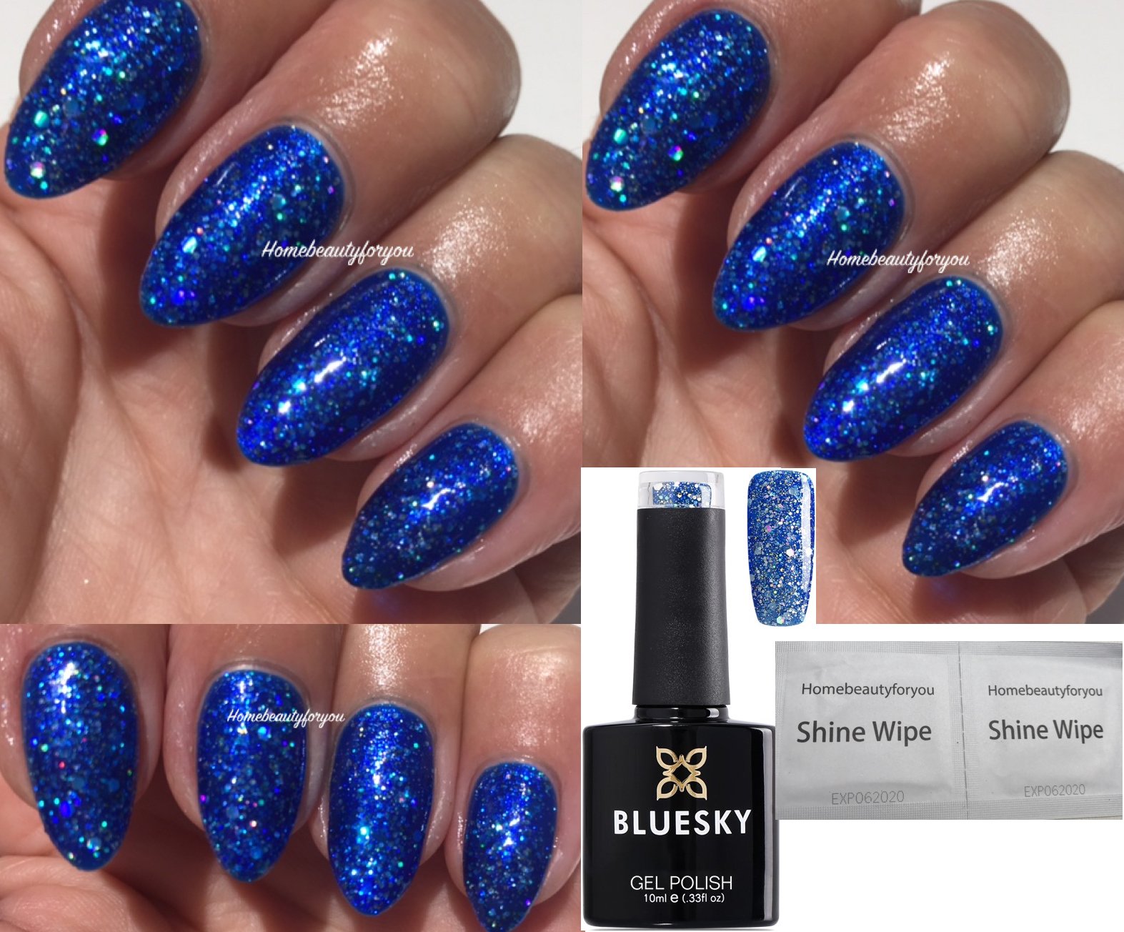 Bluesky Nail Gel Polish Blue Glitter Diamond Cobalt Blue Glitter Sparkle BLZ03 UV LED Soak Off 10ml