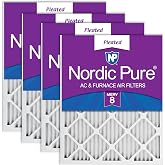 Nordic Pure 8x20x1 Pleated MERV 8 Air Filters 4 Pack | Actual Size: 7 11/16 x 19 11/16 x 3/4 Made in USA, Standard HVAC Filtration, Larger Airborne Particles, Lint, Dust &amp; Pollen