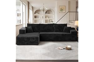 ALTRIGUS 104" Cloudy Sectional L Shaped Couch for Living Room, No Assembly Required, Modular Comfy Sofa with Deep Seat, Fluffy Couch with Sleeper Chaise for Apartment Lounge (Black)