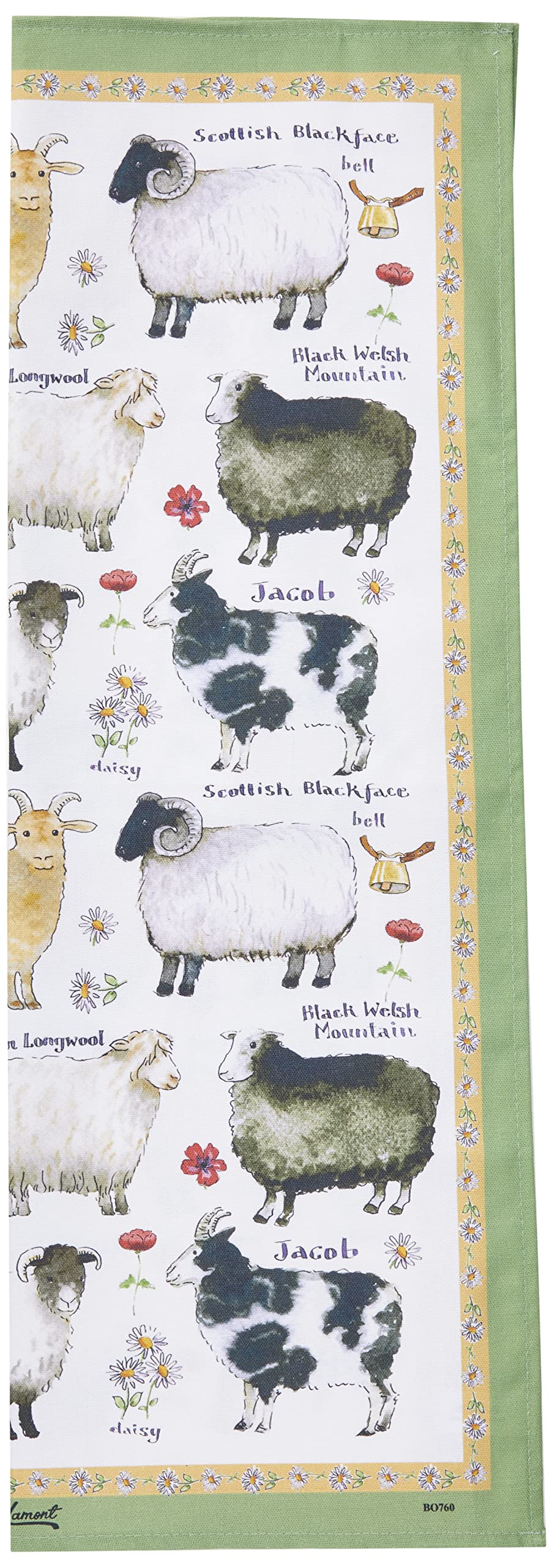 Samuel Lamont Sheep Breeds Cotton Tea Towel, Green