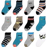 HYzgb 12 Pack Non Slip Kids Toddler Baby Socks with Grips for 1-7 Years Boys Girls Cotton Crew Socks Multi Colors