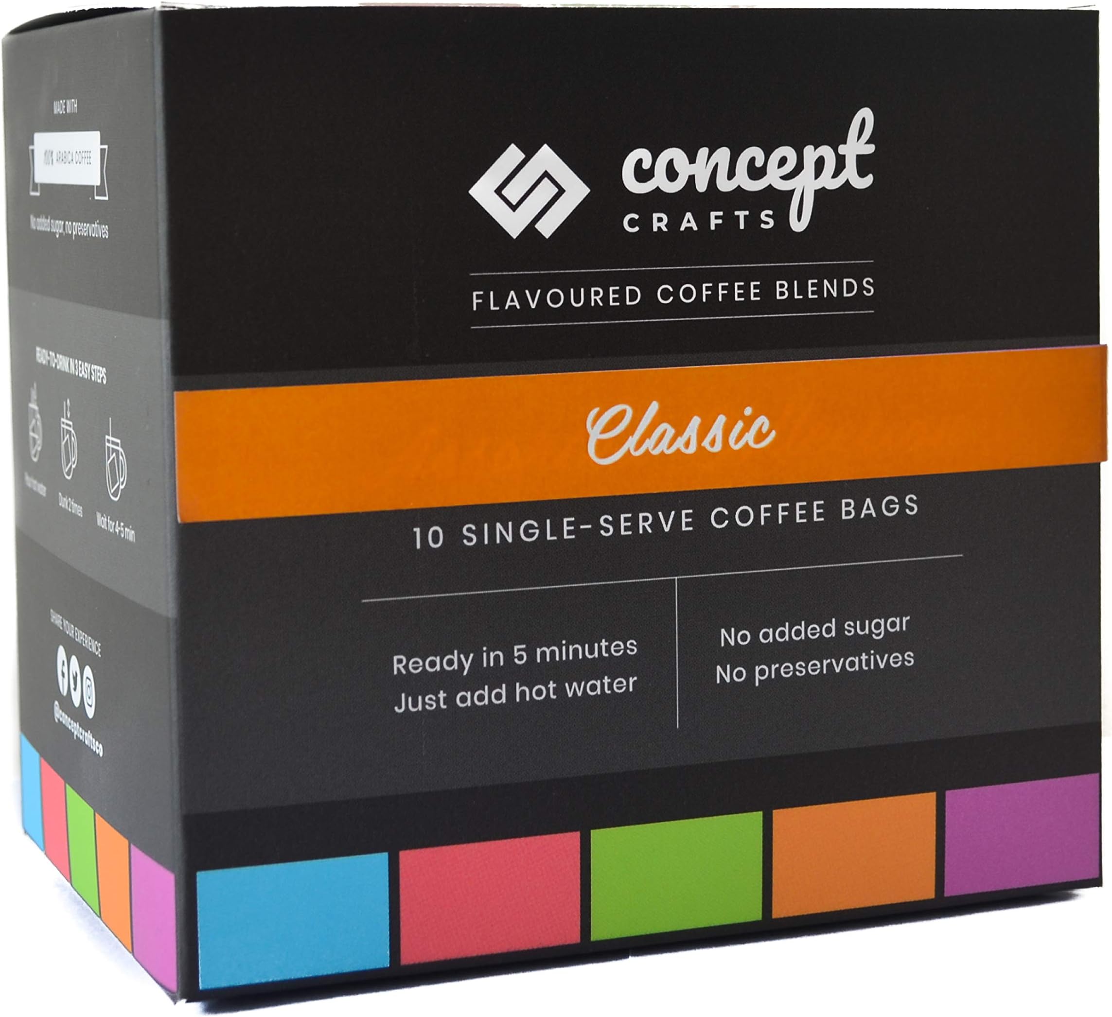 Concept Crafts Classic Roast Coffee | 100% AA-Grade Arabica | Ready in 5 Minutes - just add hot Water | No Added Sugar, no preservatives | Have it Black or with Milk | Pack of 10