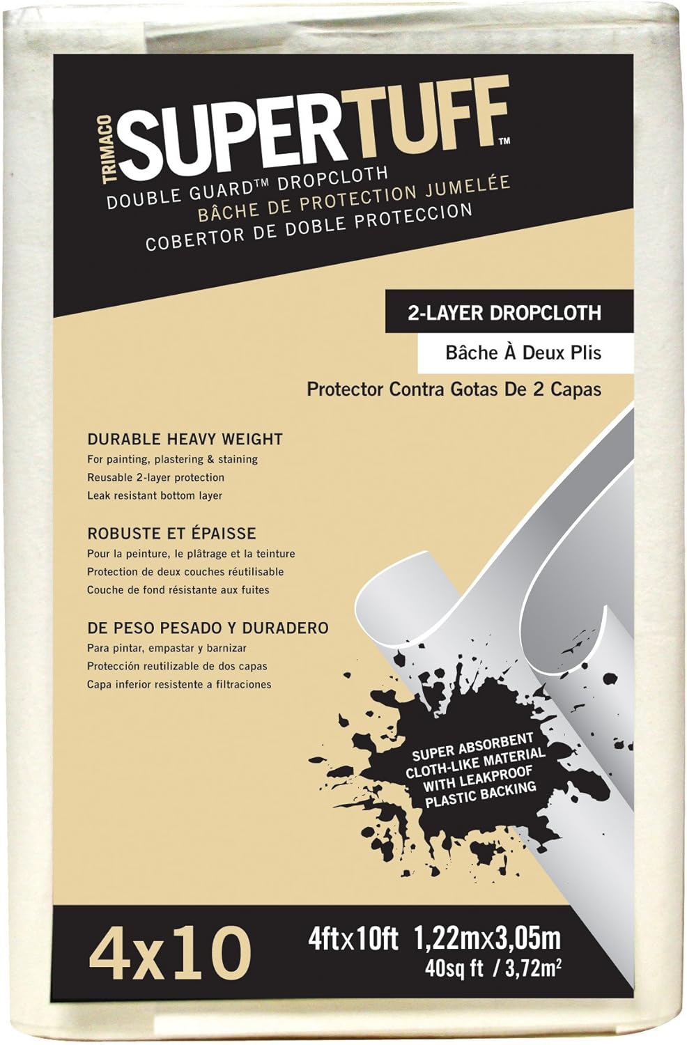 Trimaco 2602 Double Guard Super Tuff 2-Layer Drop Cloth, 4-feet x 10-feet: Home & Kitchen