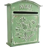 BIG FORTUNE Wall Mount Mailbox for House Outside Vintage Metal Door Mailbox Antique Style Nostalgic Charm Home Decor Garden Vintage English Cottage Decor Green