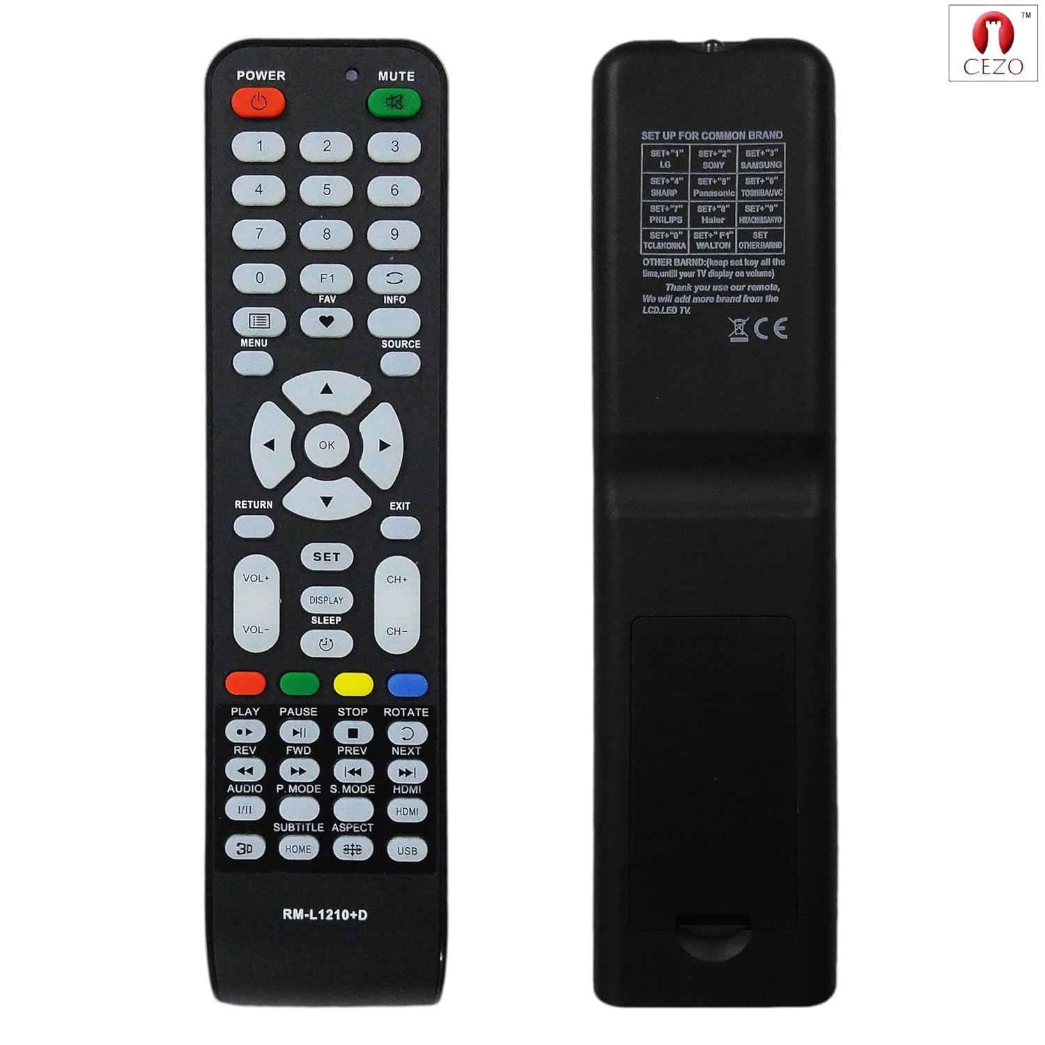 Amazon.com: CEZO Universal Led LCD Tv Remote Works with Lg Sony Samsung  Sharp Panasonic Almost All Led LCD Tv (RM L1210+D) (User Manual Inside The  Box): ...