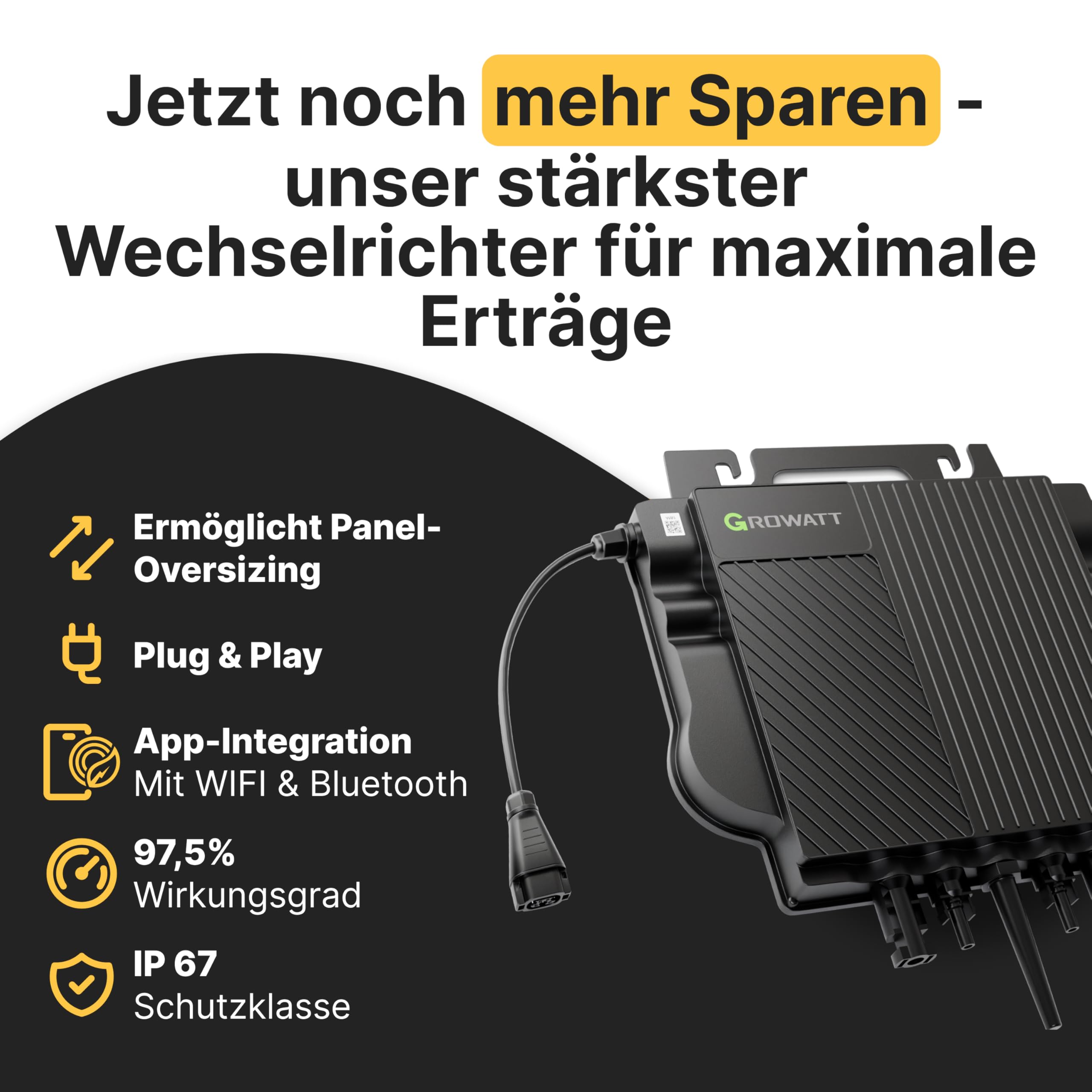 Solakon® 1000W Balkonkraftwerk - Balkonkraftwerk 800W komplett Steckdose - neuester 800 Watt Wechselrichter - Solaranlage Komplettset - 500W bifaziale Solarmodule inkl. Zubehör - 3m Kabel 6