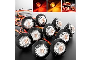 BJZ 3/4" Round Trailer Marker LED Lights Red to Amber Dual Color Side Clearance Tail Brake Stop Turn Signal Bullet Light 12V 4LED Indicator Light w/Clear Lens for Trailer Truck Van RV ATV Bus, 10Pcs
