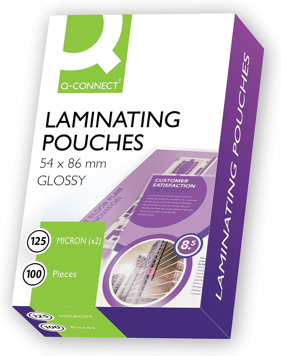 Q-Connect 125 Micron Laminating Pouch, 54 x 86 mm - Pack of 100, Multi-coloured