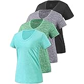 Xelky 3-4 Pack Women's Dry Fit Tshirt Short Sleeve Moisture Wicking Athletic Shirts Sport Activewear Tee V Neck Workout Top