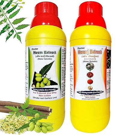 DOCTOR NATURE Neem Extract / Oil 1 Litre & Karanj Extract / Oil 1L for Plants, Natural, Water Soluble for Spray and drip for Garden & Ornamental Plants, Repellent