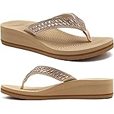 KuaiLu Women's Rhinestone Platform Arch Support Flip Flop Sandals