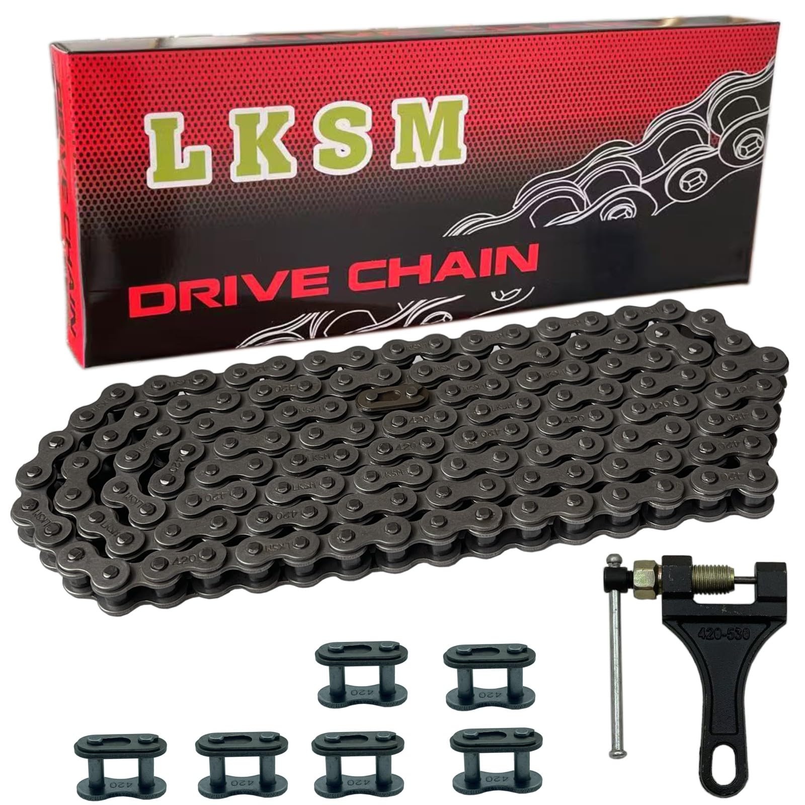 Photo 1 of Lksm  Chain 132 Link Motorcycle Standard Roller Chain with Chain Breaker 6 Connecting Master Link for 100cc 110cc 125cc Mini ATV Quad Go Kart Scooter