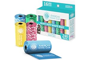 AMERICAN KENNEL CLUB AKC Dog Poop Bags - Leak Proof Pet Waste Bags - 16 Refill Rolls - Lavender Scent - 240 Count (Puppy Print)
