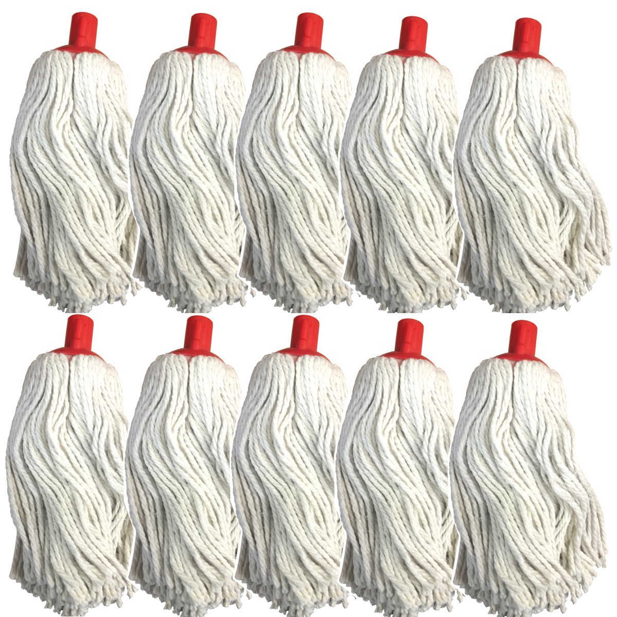 (Pack of 10) 16oz Cotton Mop Head with Push fit red Plastic Socket fits 15/16" (24mm) shafts