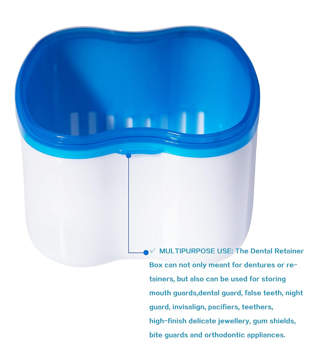 Denture Case,Denture Brush Retainer Case,Denture Cups Bath,Dentures Container with Basket Denture Holder for Travel,Retainer Cleaning Case (Blue): Health & Personal Care