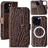 RMAWRAD Leather Case Compatible with iPhone 14 Pro Max Wallet 6.7",Genuine Leather 2-in-1 Magnetic Detachable Shockproof,Flip Folio Cover with Card Slot, Wireless Charging RFID Blocking Dark Brown