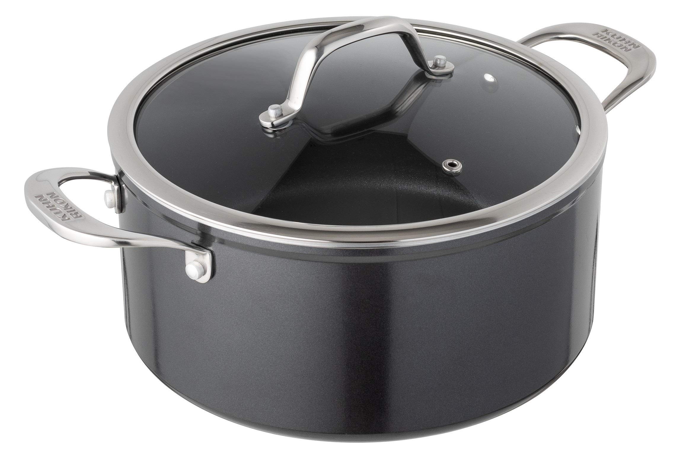 Kuhn Rikon Easy Pro Non-Stick Casserole Pot with Glass Lid, 2.3 Litre/18 cm, Aluminium, Black