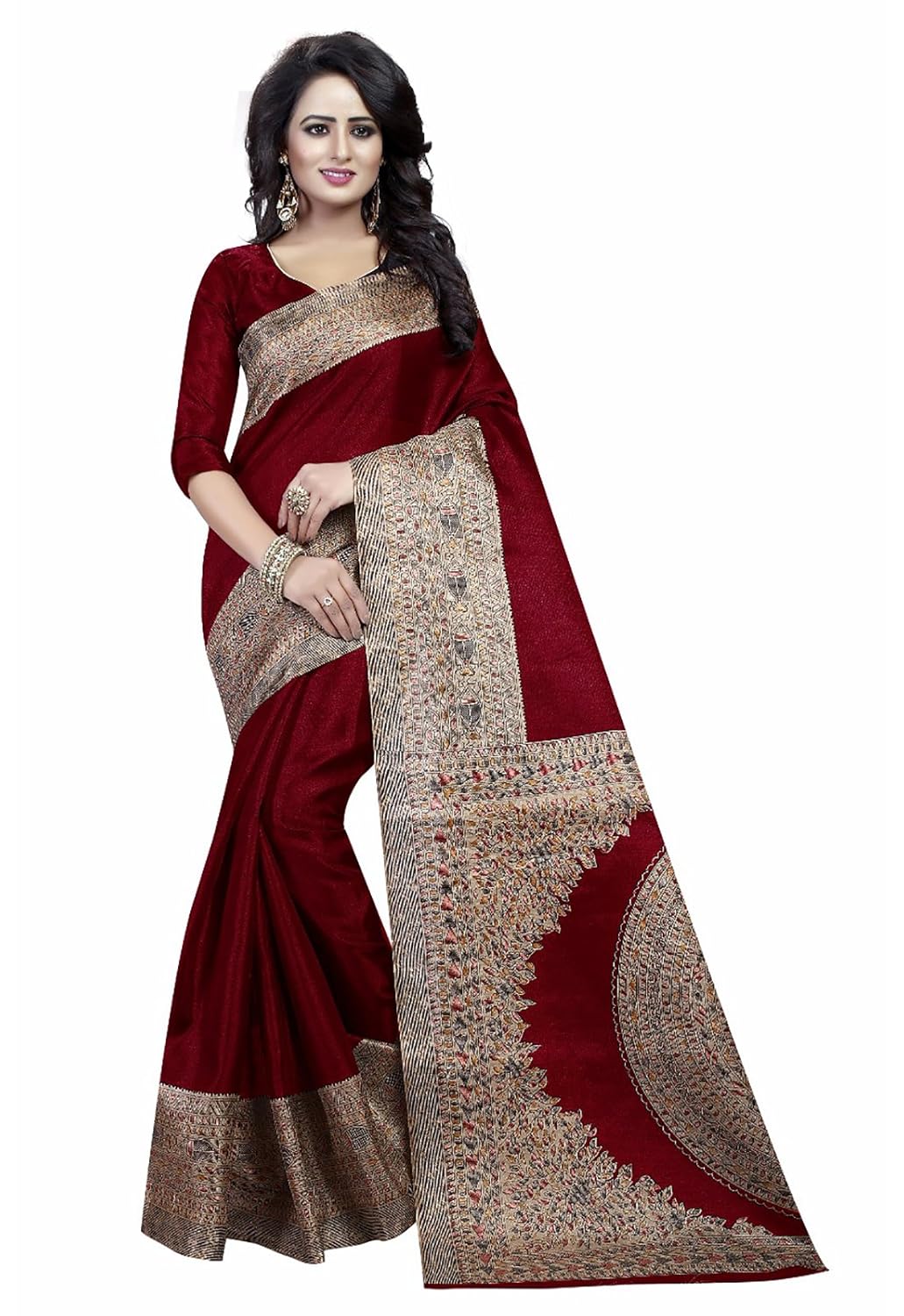 ishin art silk saree with blouse piece
