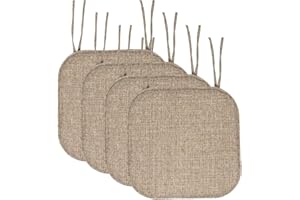 Sweet Home Collection Chair Cushion Memory Foam Pads with Ties Honeycomb Pattern Slip Non Skid Rubber Back Rounded Square 16" x 16" Seat Cover, 4 Pack, Aria Brown