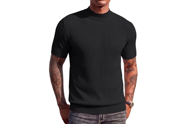 COOFANDY Men's Mock Turtleneck Sweater Short Sleeve Knit Pullover Sweaters | Casual Knitted Pullover, Half Turtleneck, Solid