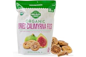 Wellsley Farms Organic Dried Calimyrna Figs - Naturally Sweet High Fiber Snack - No Sugar Added Dried Figs - Gluten-Free, Vegan, Kosher - Organic Dried Fruit for Snacking, Baking - 36oz Resealable Bag