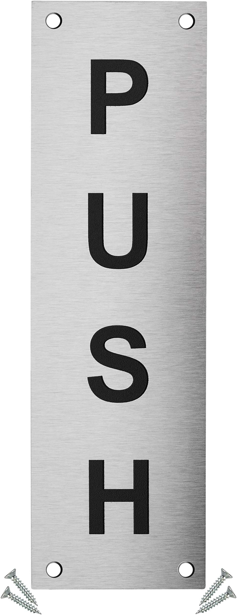 Fire Door Guru® Slimline PUSH Door Sign - 45 x 150mm - Stainless Steel Safety Sign - Fixings Included