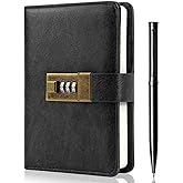 WEMATE A6 Journal with Lock, PU Leather Diary with Lock 192 Pages Black | Hardcover Notebook with Pen &amp; Gift Box, Private Journal for Women Men, 4.3 x 6.18 in