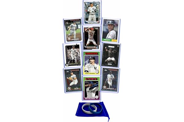 New York Yankees Cards: Aaron Judge, Cody Bellinger, Paul Goldschmidt, Derek Jeter, Ben Rice, Trent Grisham, Austin Wells, Anthony Volpe, Jasson Dominguez, Jazz Chisholm Jr ASSORTED Baseball Stars and GOATs Trading Card and Wristbands Gift Pack