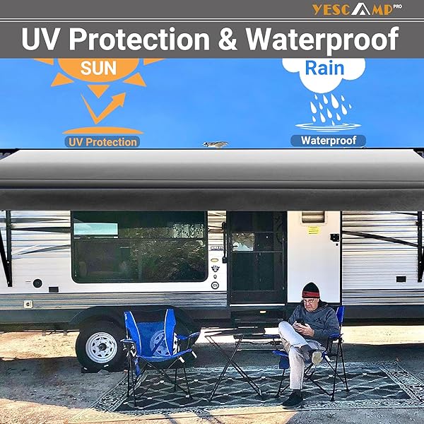 YESCAMP RV AWNING FABRIC REPLACEMENT HEAVY DUTY WEATHERPROOF 4-PLY 18.5OZ VINYL CAMPER AWNING FABRIC – UNIVERSAL OUTDOOR CANOPY FOR CAMPER, TRAILER, AND MOTORHOME