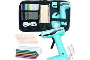 FIFCHALL Cordless Hot Glue Gun, Rechargeable Hot Melt Glue Gun 2Ah Built-in Battery Smart Power-Off, Mini Glue Gun Kit with 30pcs Premium Glue Sticks, 10pcs Wood Craft Sticks, Case for DIY, Arts &Crafts