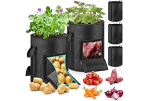 MJZ 5 Pack 11 Gallon Potato Grow Bags with Harvest Observation Windows, 380G Thickened Potato Bags for Growing Potatoes, Heavy Duty Nonwoven Fabric Garden Growing Containers to Grow Vegetable Tomatoes
