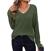 Zeagoo Womens Sweaters Fall 2026 Long Sleeve Knit Pullover V Neck Lightweight Crochet Sweater Tops Dressy Casual