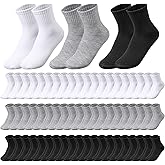 Oqqlin 60 Pairs Mens Socks Bulk, Moisture Wicking Short Crew Sock Unisex Casual Sports Ankle Socks for Men Women Homeless (Black, White, Gray)