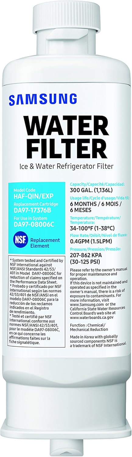 Samsung Genuine DA97-17376B Refrigerator Water Filter, 1-Pack (HAF-QIN/EXP) (Packaging May Vary): Home Improvement