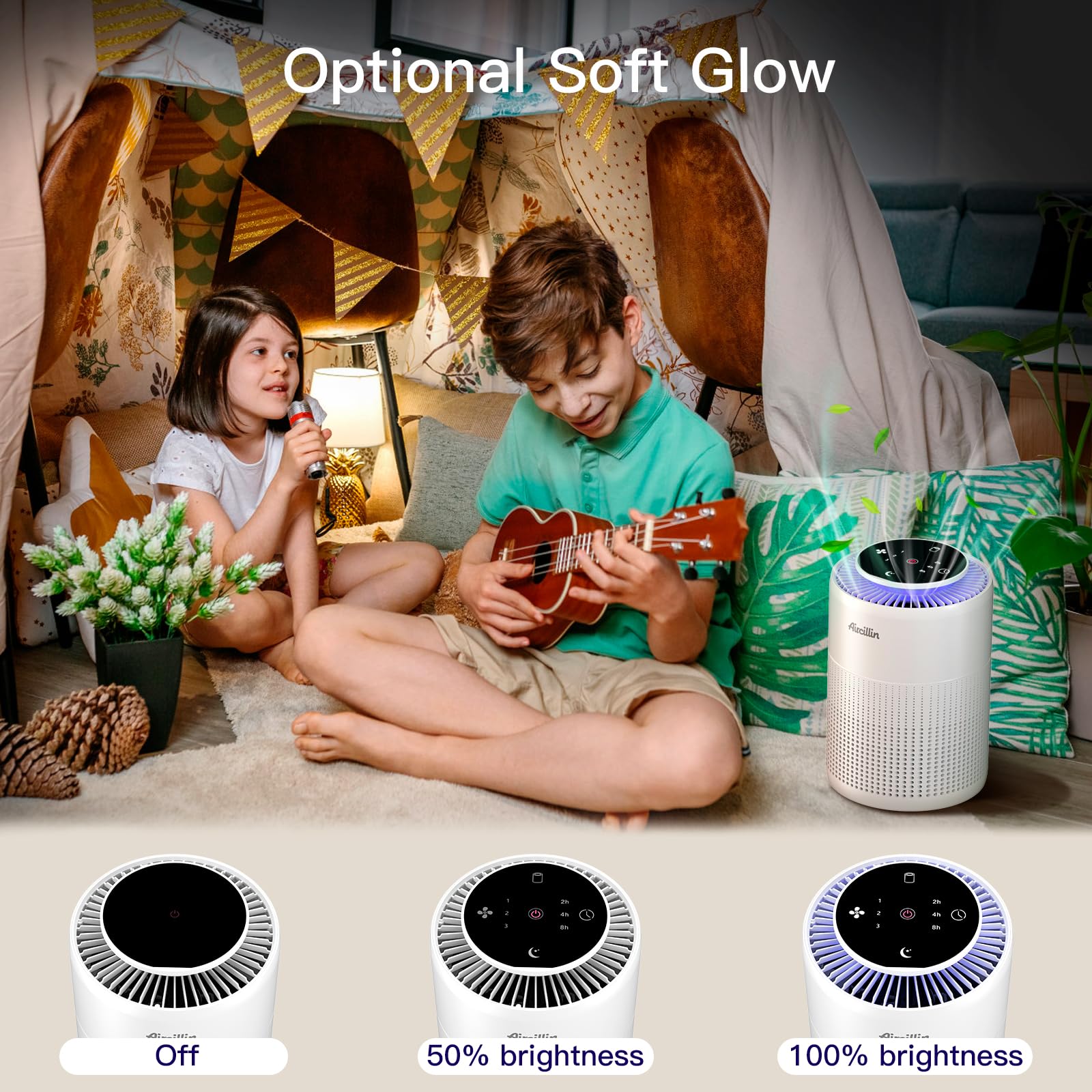 2 Pack Air Purifiers for Home Bedroom H13 True HEPA Air Filter Cleaner, Odor Eliminator, Remove Smoke Dust Pollen Pet Dander, Night Light For Home Living Room Dorm, Quiet 24dB Filtration System