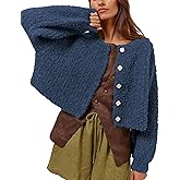 Lviefent Women Knit Cardigans Fluffy Casual Open Front Button Down Long Sleeve Cropped Sweater Jacket Outwear