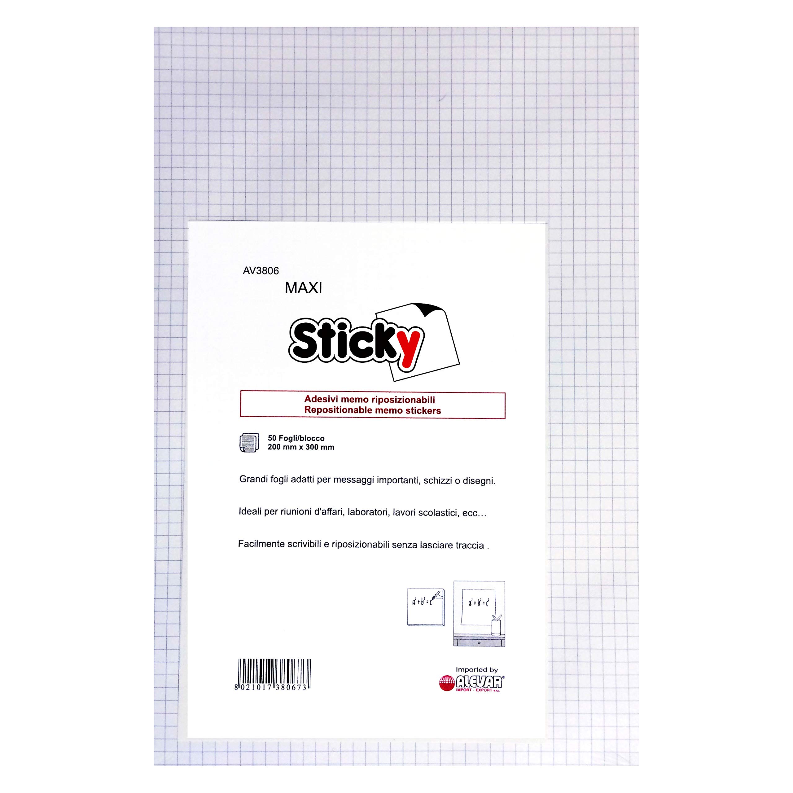 Alevar Sticky Maxi Pad 50 Sheets Repositionable to Squares Size 200x300 mm, White