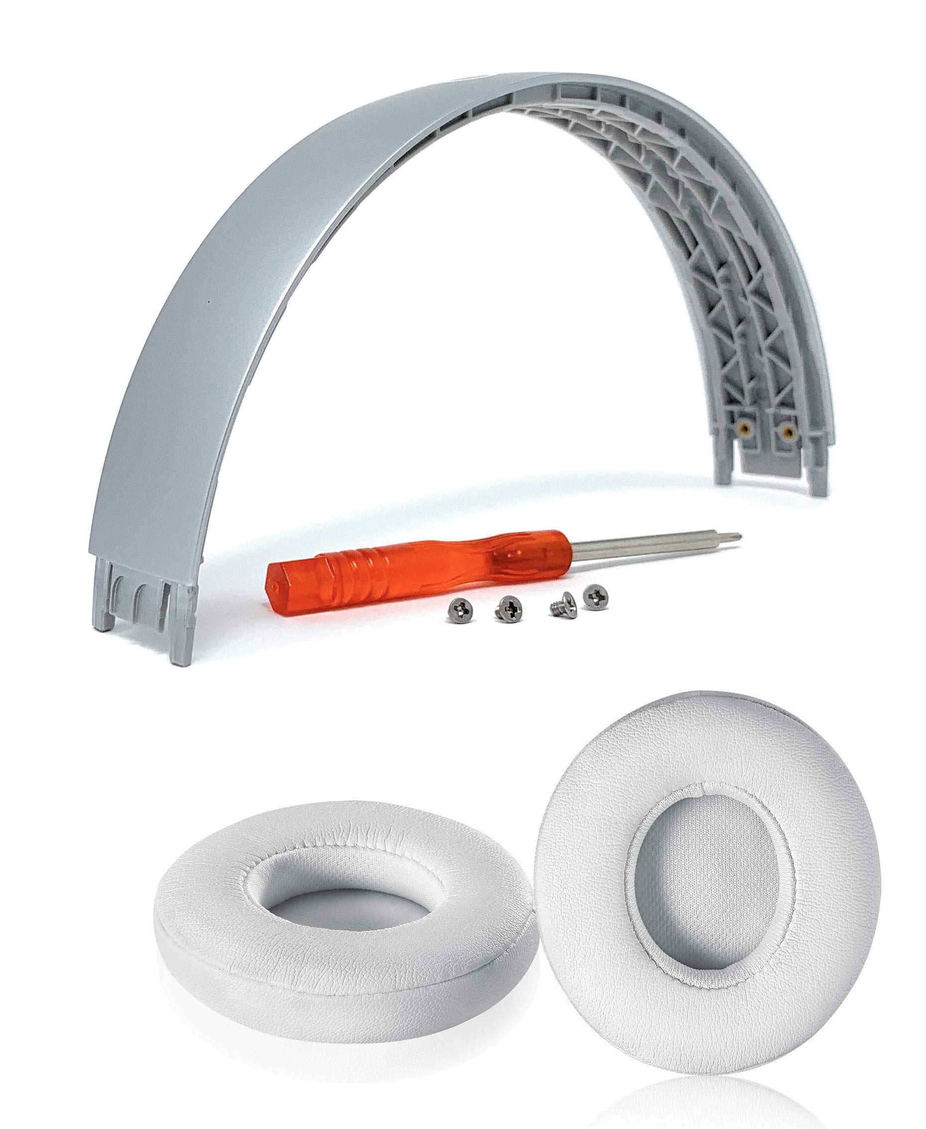 Solo3 Earpads + Top Headband Repair Kit Parts for Beats Solo 3 Wireless and Solo 2 Wireless Headphones (Silver Headband+White Earpads)
