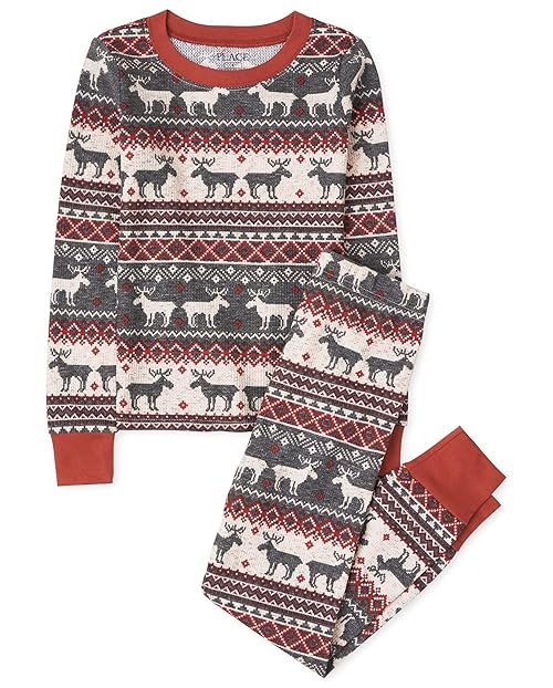 The Children's Place,Family Matching Christmas Holiday Pajamas Sets, Snug Fit 100% Cotton, Adult, Big Kid, Toddler, Baby,Kids - PJ Set,Harvest Fairisle,4