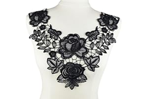 Carytalee 2 PC Lace Applique Patches Sew on Embroidery Appliques Lace Flower Trim for Sewing Crafts Clothing Accessories, Black 12.6 x 12.6 Inch