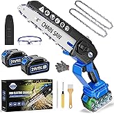 DEPNCYC Mini Chainsaw 8-inch, Portable Electric Chainsaw Cordless, Handheld Power Chain Saw with 2 Batteries, Garden Tools for Tree Trimming Wood Cutting, Gifts for Dad, Husband, Men, Women