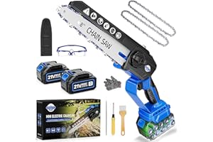 DEPNCYC Mini Chainsaw 8-inch, Portable Electric Chainsaw Cordless, Handheld Power Chain Saw with 2 Batteries, Garden Tools fo