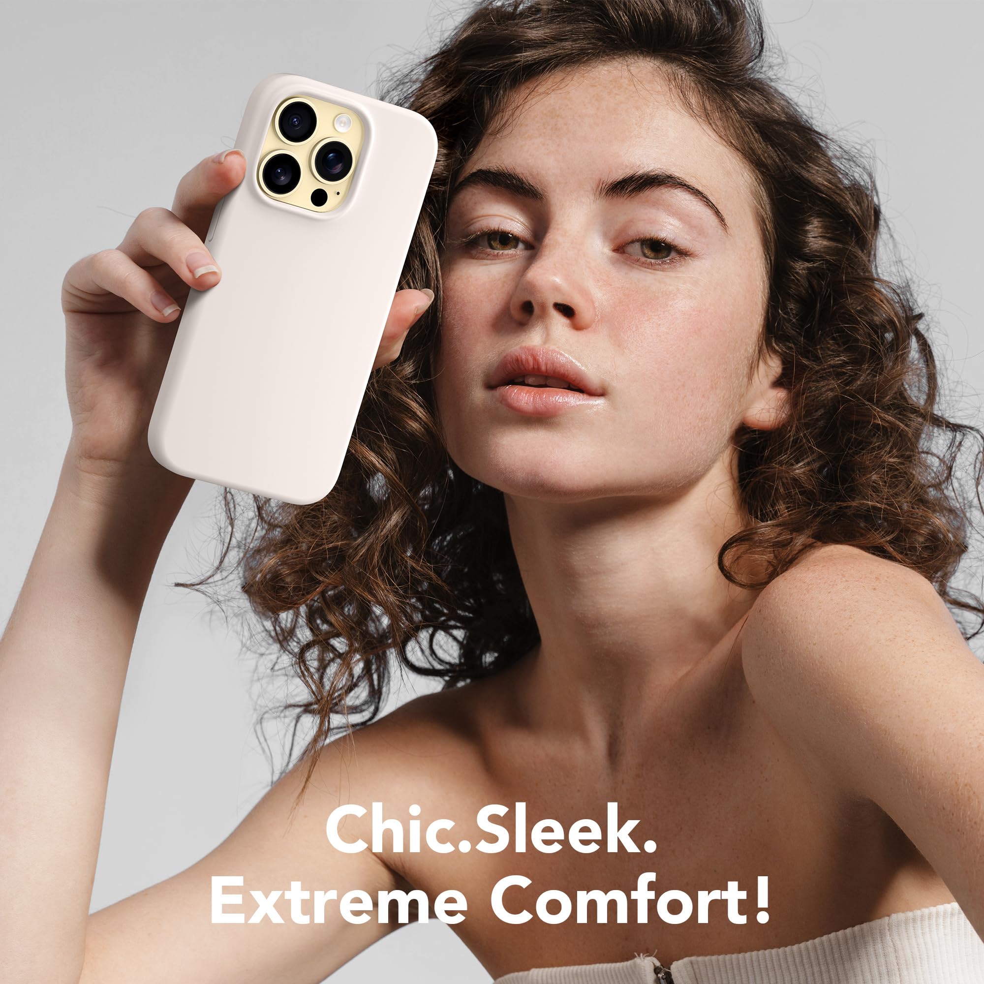 GONEZ for iPhone 14 Pro Case, Compatible with Magsafe, with Screen Protector + Camera Lens Protector, Soft Anti-Scratch Microfiber Lining, Shockproof Liquid Silicone Phone Cover, Stone